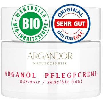 ARGAND'OR Arganöl Pflegecreme - M - 50ml Für normale und sensible Haut Feuchtigkeits-Gesichtspflege Tagescreme und Nachtcreme DERMATEST SEHR GUT Vegan Zertifizierte Biokosmetik
