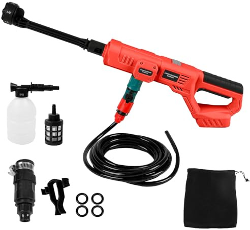 TALOEYH Nettoyeur haute pression sans fil compatible avec batterie Milwaukee/MKE 18 V, nettoyeur haute pression portable 1000 PSI et buse 6 en 1 pour sols de voiture, clôtures et murs (sans batterie)