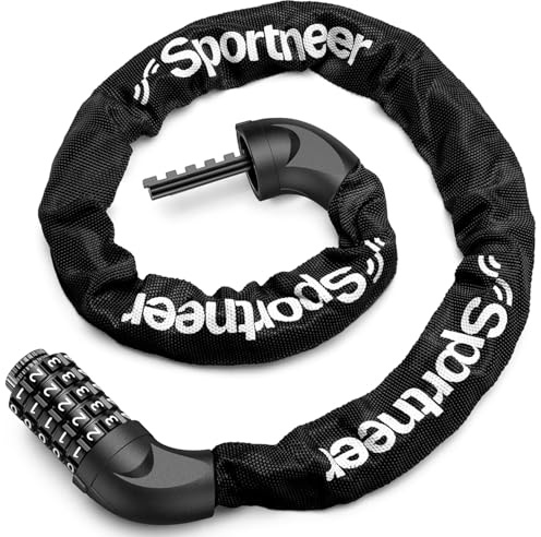 Sportneer Bike Lock - High Security Bicycle Chain Lock 5-Digit Resettable Combination Anti-Theft Bike Accessories for Bicycle, Motorcycle, Scooter, Door