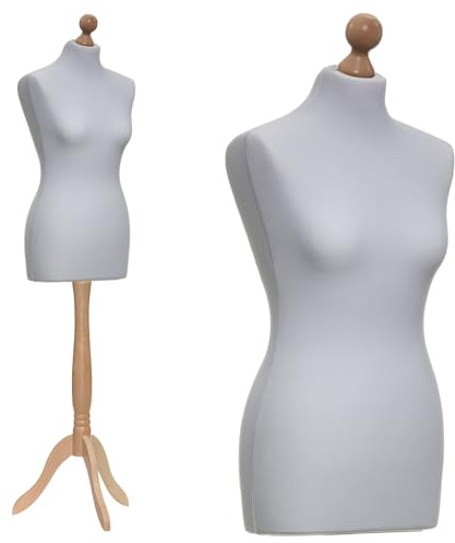 DummyDoll Schneiderpuppe weiblich Größe 40/42, Überzug Silbergrau, Holzdreibein Buche