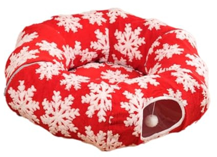 Fenteer Weihnachts-Katzentunnel, Bett, Höhle, Donut, Unterhaltung, tragbares Heimtierzubehör, Übung unter dem Weihnachtsbaum, Katzen-Donut-Tunnel für Kätzchen