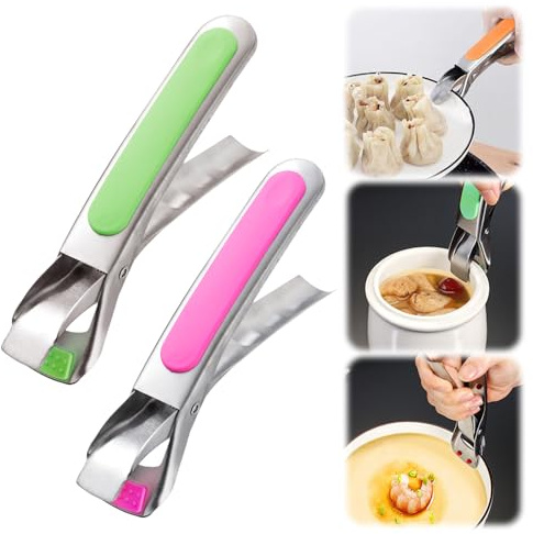 2PCS Kitchen Tongs for Cooking, 2025 New Multi-Purpose Silicone Anti-Scald Bowl Dish Holder Clip for Kitchen, Plate Gripper Compatible with Instant Pot Accessories, Microwave, Oven (Green & Pink)