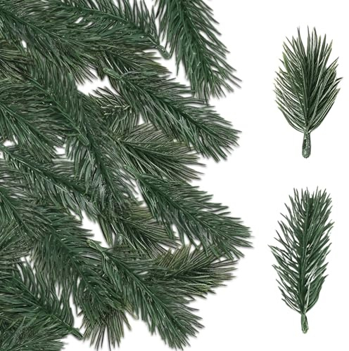 CJAPGJW 100 Künstliche Tannenzweige (50x6cm, 50x8cm), Adventskranz Deko, Streudeko Weihnachten, Tannenzweige Künstlich Wie Echt, Für DIY Geschenkverpackung, Tischdekoration