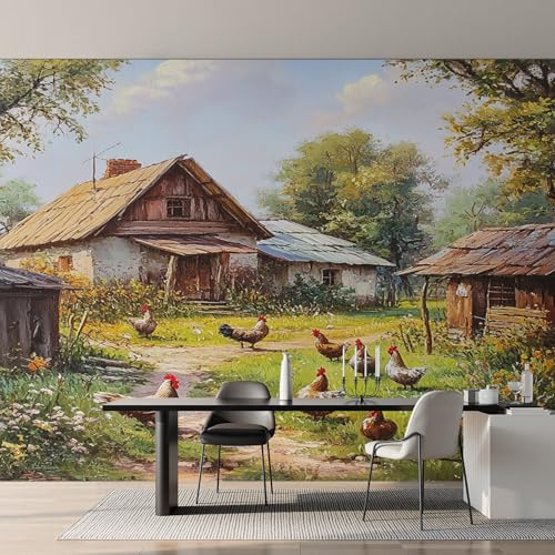 Generisch Tapete Bauernhof, Fototapete Bauernhaus Dorf, Vliestapete für Schlafzimmer Wohnzimmer, Wand Deko Tapeten, Wandverkleidung 350x256 cm D&O86