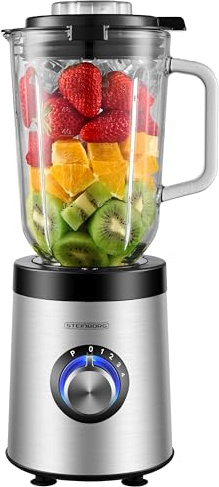 Steinborg® Standmixer Glas Edelstahl 800 Watt 1,5 Liter Glaskrug Universal Power Mixer Smoothie Maker Zerkleinerer Multifunktionsmixer 6-Fach Messer Ice Crusher 5 Stufen + Pulse Funktion