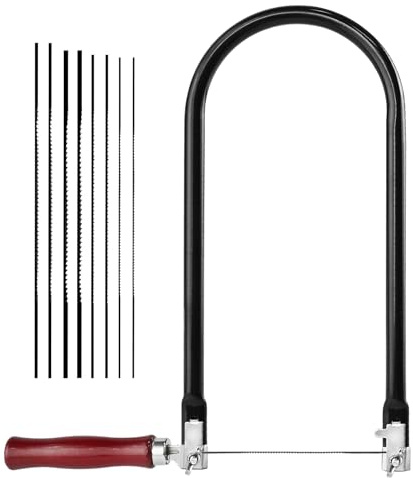 TAIANJI Coping Saw, Cutting Tools Woodworking with 8 Blades Saw Tooth Set for Fine Cuts, Fret Cutting, Precise Scrollwork, Curves Wood, Model Making, Crafts (31x11cm)