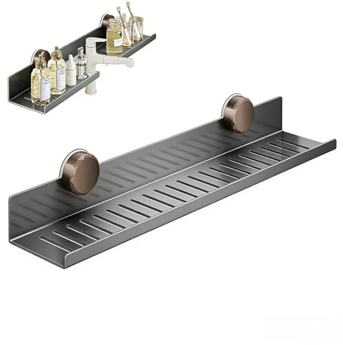 Generisch Waschbecken Ablage, Bad Organizer Badezimmer Regal Ohne Bohren Badablage über Waschbecken Abnehmbar Waschbeckenablage mit Saugnäpfen für Schlafsaal RV Küche (Grau B, 50CM B)