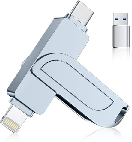 [Sin App] Pendrive 256GB para iPhone, MFI Memoria USB C,Lightning,USB 3.0 | 3 en 1 Memoria Externa para iPhone,iPad,Movil Android OTG,Mac,PC,Flash Drive Transfiere Fotos,Vídeos y Datos,Gris