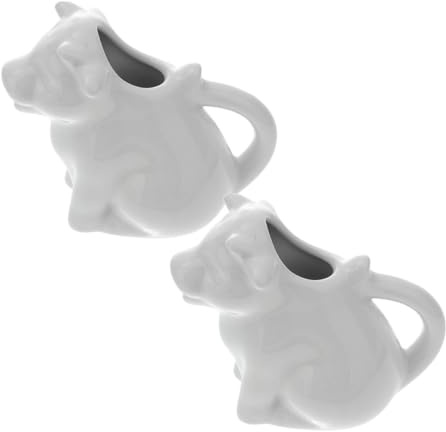NESTINGHO Set 2 Pezzi Bricco per Latte in Ceramica Bianco a Forma di Animale Manico, Leggero per Cucina e Hotel, Contenitore Pratico e Decorativo