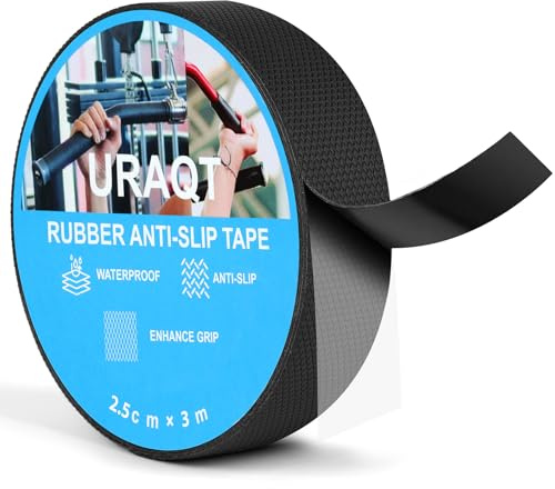 URAQT Nastro antiscivolo in gomma, 2.5cm x 3m Adesivo Antiscivolo in Gomma | Nastro Antiscivolo Adesive in Gomma con antiscivolo testurizzato, forte adesivo, per maniglie, mazza da cricket, fai da te