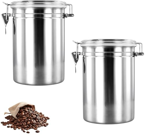 kaffeebohnen behälter 2 Stück Kaffeedose Luftdicht 1.8 L Kaffeebohnen | Behälter aus Edelstahl für Kaffeebohnen mit Deckel Kaffeebehälter Luftdicht für Kaffeebohnen Aufbewahrung Nüsse Körner