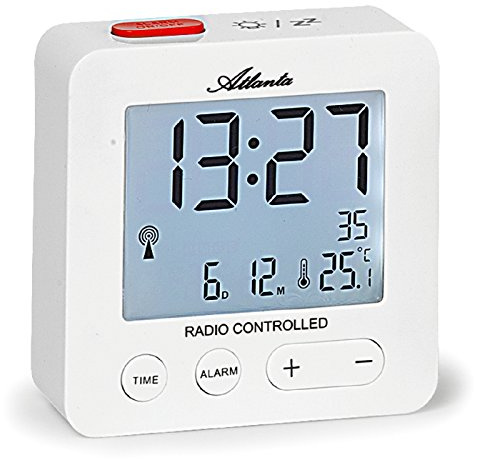Atlanta Funkwecker Digital LCD Beleuchtung Temperatur Einfache Bedienung Obenabsteller Weiß - 1882-0