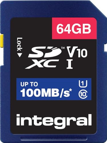 Integral INSDX64G-100V10 64GB SD Card High Speed Memory SDXC Up To 100MB/S V10 UHS U1