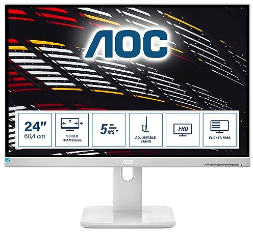 AOC 24P1/GR Monitor 24 Pulgadas FHD, 60Hz, IPS, 5 ms GtG, Altura ajustable, Altavoces (1920x1080, 1x HDMI 1.4, 1x DP 1.2, USB-Hub) Gris