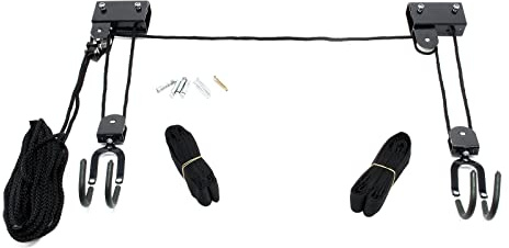 WilTec Système de Levage Universel pour Canoës Kayaks - Charge Max. 45 kg - Palan Poulie Treuil pour Suspension Plafond - Ascenseur de vélo, matériel de Rangement Stockage