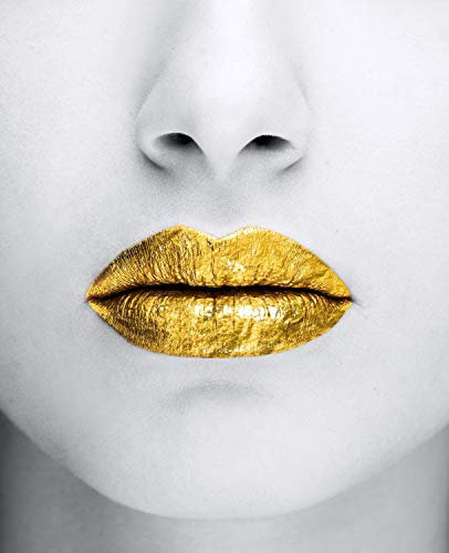 Queence | Acrylglasbild mit Blattgold | Wandbild Glasbild Acrylbild Rahmenlos | Goldene Lippen | Druck auf Acrylglas | Goldveredelung | Größe: 40x60 cm