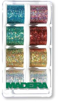 Madeira Spectra Holographic metalltråd - hand- och maskinsömnad, ljusreflekterande, glitterpappersrullar - 8x100 m rullar, olika färger