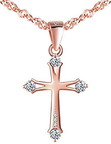 Unendlich U Damen Mädchen Fashion Halskette 925 Sterling Silber Zirkonia Kreuz Anhänger Kettenanhänger Kette mit Anhänger Schmuck Geschenk für Weihnachten,Rosegold