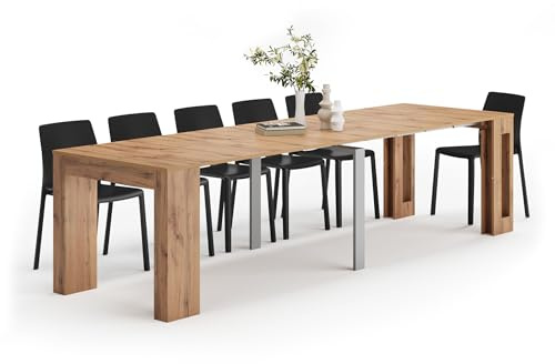 MOBILI FIVER, Mesa Consola Extensible Easy, con Porta Extensiones, 45(305) x 90 cm, Color Madera rústica, para 12 Personas, Mesa Consola Extensible por Entrada, Salon, Made In Italy