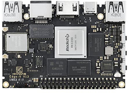 Khadas Edge V Max Rockchip RK3399 Single Board Computer, Mini Portable Computer ARM Mali-T860MP4 GPU,8bit STM8S003 with Programmable EEPROM (4+128GB)