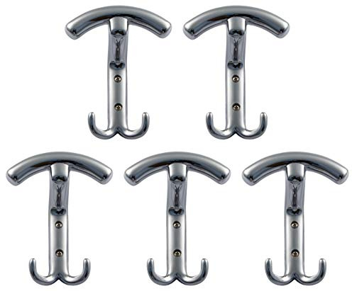 Gedotec Garderobenhaken Chrom Kleiderhaken gebogen - Carina | 140 x 19 mm | Haken-Garderobe für die Wand-Montage | Wandhaken zum Schrauben | 5 Stück - Wandgarderobe Metall mit Befestigungsmaterial