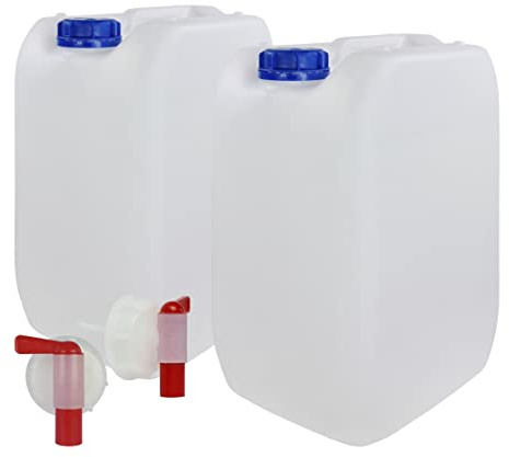 Bidón Garrafa Plástico 20 litros con Grifo. Apta para uso alimentario. Homologación para transporte. (2 Unidades).