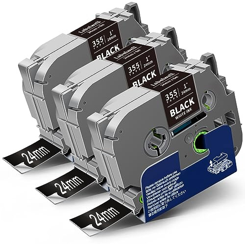 3x Labelwell 24mm x 8m Weiß auf Schwarz Kompatibel Schriftband für Brother TZe-355 TZe355 TZ TZc Tape für P-touch PT-2430PC PT-P710BT PT-P700 E500VP P750W D600VP H500 H500LI D800W Beschriftungsgerät