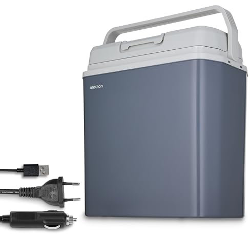 MEDION mobile elektrische Kühlbox 2in1 Kühlen und Wärmen (24 Liter, Thermo-elektrisch, Mini Kühlschrank, 3in1 Anschluss 5V USB, 12V & 230V, für Auto Reisemobil Camping Garten Schwimmbad, MD13011)