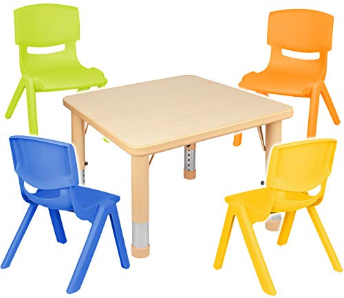alles-meine.de GmbH Sitzgruppe für Kinder - Tisch + 4 Kinderstühle - Größen & Farbwahl - holzfarben - höhenverstellbar - 1 bis 8 Jahre - Plastik - für INNEN & AUßEN - Kindertisch..
