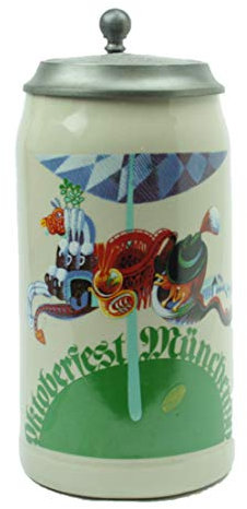 Steinfixx® - Boccale originale Oktoberfest 1990 con coperchio in peltro e certificato I Boccale dell'anno I Wiesnkbrocca I