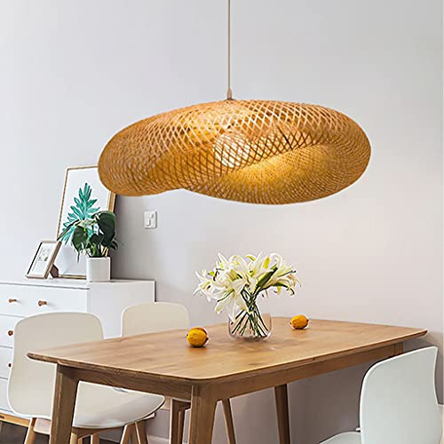 MyLjp Retro Rattan Kronleuchter Handgemachte Bambus Weblampe Runde Vogelnest Pendelleuchte Pastorale Landbeleuchtung Lampen Höhenverstellbare Restaurant Bauernhaus Bambus Kunst Lichter,50cm