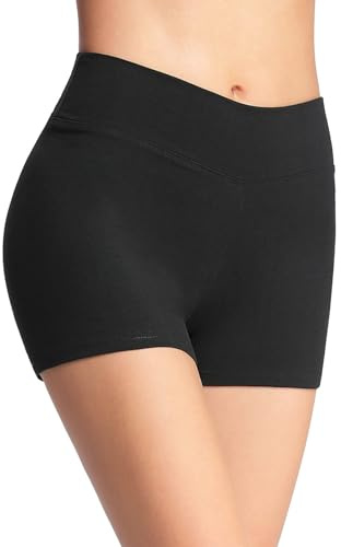 4How Women's Cotton Sports Workout Short High Waist Yoga Gym Shorts Black Hot Pants Running Cycling Shorts Yoga Pants Black M