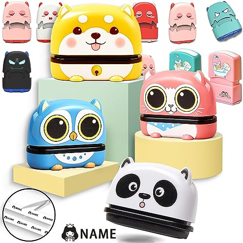 DGLpintu Benutzerdefinierter Stempel, personalisierte selbstfärbende Namensstempel, personalisierter Namensstempel für Kindertagesstätte, Pflegeheim, Schule, Kleidung(Shiba Inu/Mädchen)
