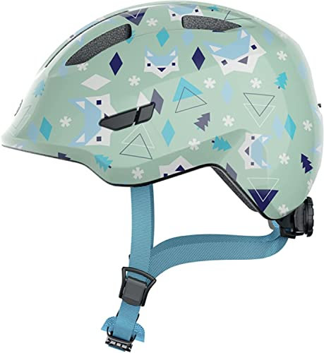 ABUS Kinderhelm Smiley 3.0 - Fahrradhelm mit tiefer Passform, kindergerechten Designs & Platz für einen Zopf - für Mädchen und Jungs - Hellgrün mit Muster, Größe M