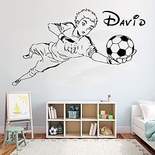 QIANGTOU Fußball Torwart Vinyl Wandtattoo Maßgeschneiderte Schlafzimmer Fußballspieler Namensaufkleber Jungen Mädchen Teenager Zimmerdekoration 73x42cm