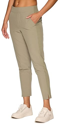 RBX Activewear Women's Ankle Pant, Quick Drying Lightweight Stretch Woven Straight Leg Pants with Pockets Ribbed Side Sage XL