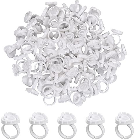 Natuce 100Pcs Colle Bagues, Support de Colle de Cils jetable en Plastique pour Cils Extensions, Maquillage et Sourcils, Ongle Art Tatouage colle Titulaires, Pigment Ink Anneaux Tasses (blanc)