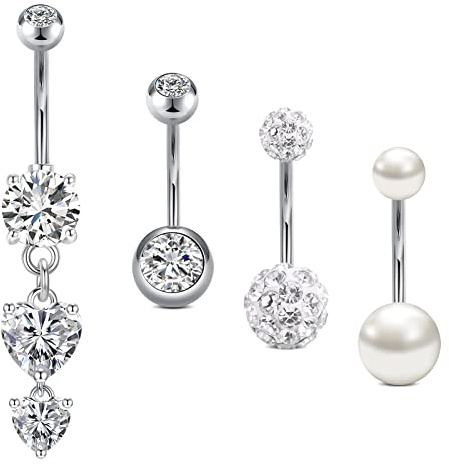 Crdifu Bauchnabelpiercing mit Stein 14G 12mm Chirurgenstahl Silber Piercing Bauchnabel Herz 1,6mm Bauchpiercing