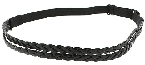 Schwarzes PU Damen Haarband - Original Geflochtenes Hairband - Dünnes elastisches Stirnband einstellbare Größe - Hochzeit oder Party Headband - Retro und Vintage Look Boho Boheme Hippie Chic