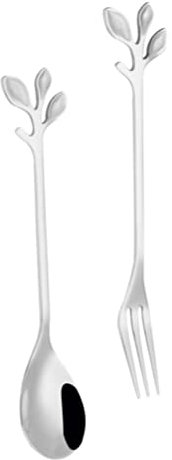 Luxshiny 2pcs Stainless Steel Leaf Shape Ice Spoon Dessert Spoon Long Handle for Ice Cream Fork