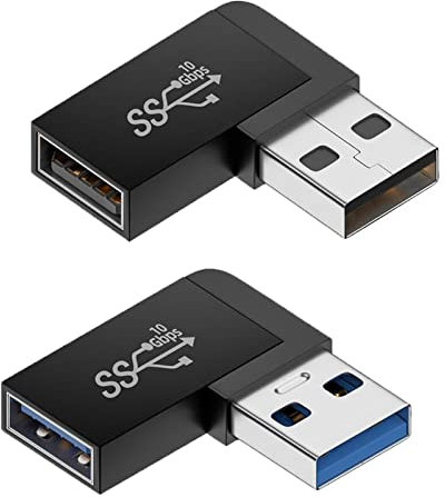 Leehitech USB 3.2 90 degrés(Paquet de 2), 10 Gbps Angle Gauche et à Angle Droit USB A mâle vers USB 3.2 Femelle coupleur d'angle, convertisseur de Charge Rapide OTG pour PC, Ordinateur Portable