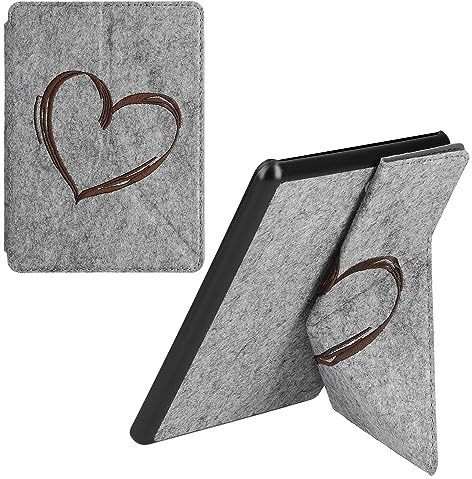 kwmobile Étui pour liseuse électronique Compatible avec Amazon Kindle Paperwhite 11. Generation 2021 - Housse à Rabat en Feutre - Brun foncé