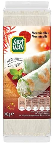 SUZI WAN - Vermicelles de haricots mungo 100g - Pâtes fines et transparentes pour cuisine asiatique - Faciles à cuire et délicieux ! - Le Lot De 4