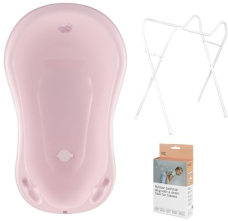 Hylat Baby Badewanne mit Gestell und Abfluss - TÜV Rheinland zertifiziert - ergonomisch und komfortabel für Neugeborene und Babys - Lite-Kollektion - Farbe: Rosa, Motiv: Hug Me