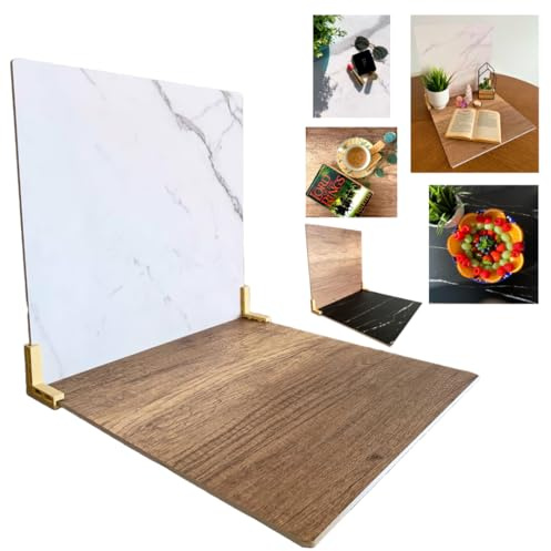Felic 2 Pcs Food Photography Backdrop Board| Double Sided 40x40 cm| Props| Replica Surfaces |Product Backdrops |Flat Lay Photo Studio Props for Jewellery Cosmetics (Marble & Wood)