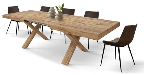 PAZZO DESIGN Tavolo Allungabile Elisa, Tavolo Soggiorno, Cucina, Gambe Incrociate X Rovere, Made in Italy, Rovere Rustico, 160x90x76 cm - id_2236