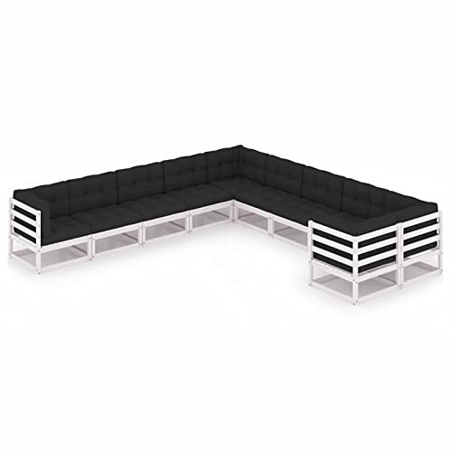 Rantry 10-TLG. Gartenlounge Set Sitzgruppe Gartensofa Set Gartenmöbel Gartenlounge Sitzgarnitur Loungemöbel Gartengarnitur Möbel Balkonmöbel mit Kissen Weiß Kiefer Massivholz #2