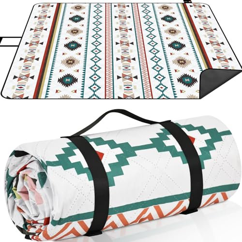ACTIVE FOREVER Picnic Blanket Portable, 200 x 200CM Large Waterproof Picnic Mats with Carrying Handle, Outdoor Beach Blanket Sandproof for Camping, Beach, Garden, Family Picnic, Green Bohe