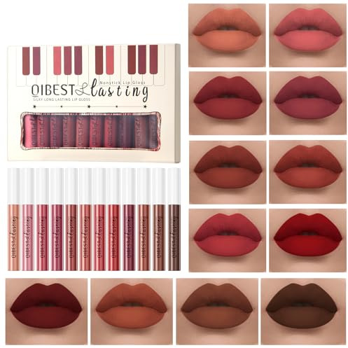 12 Colors Matte Liquid Lipstick Set Velvety Lip Gloss Lip Kit Waterproof Long Lasting Wear Nude Lip Gloss Beauty Cosmetics Makeup Box Set