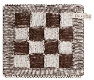 Knit Factory - Topflappen Block - Hitzebeständige Lappen - Schutzlappen zum Kochen - Küchenzubehör - Kochlappen - Ecru/Chocolate - Dunkelbraun - Traditioneller Look - 23x23 cm